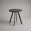 Table à manger ronde 2 personnes en bois effet marbre gris foncé et métal noir, Ø 60 × H 75 cm