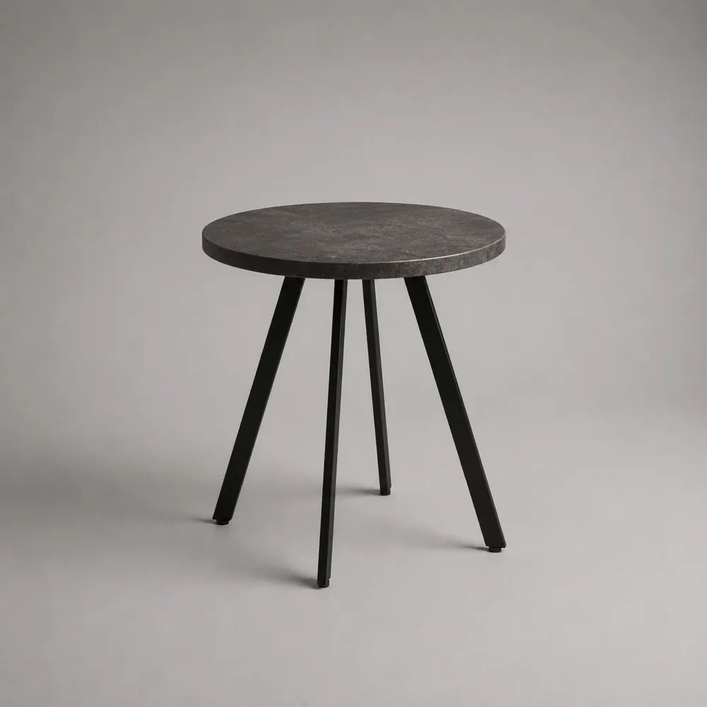 Table à manger ronde 2 personnes en bois effet marbre gris foncé et métal noir, Ø 60 × H 75 cm