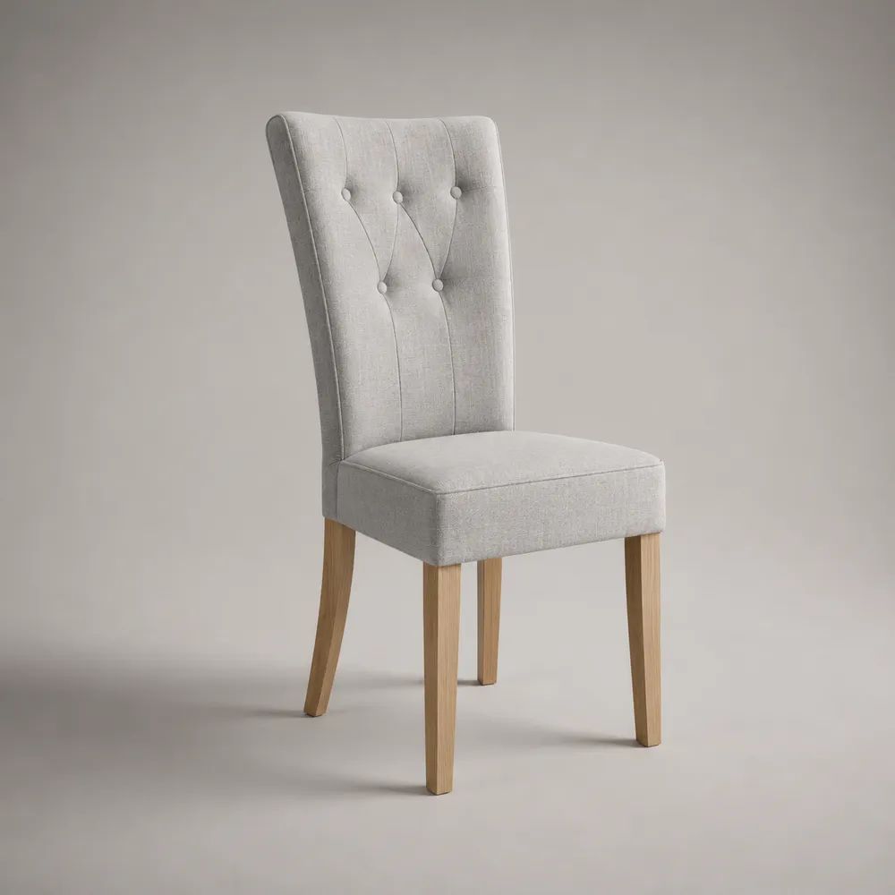 Chaise de salle à manger rembourrée en polyester gris clair et bois massif, 47 × 58 × 102 cm