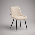 Chaise de salle à manger rembourrée en tissu bouclé crème avec pieds en acier noir, 52 × 58 × 82 cm