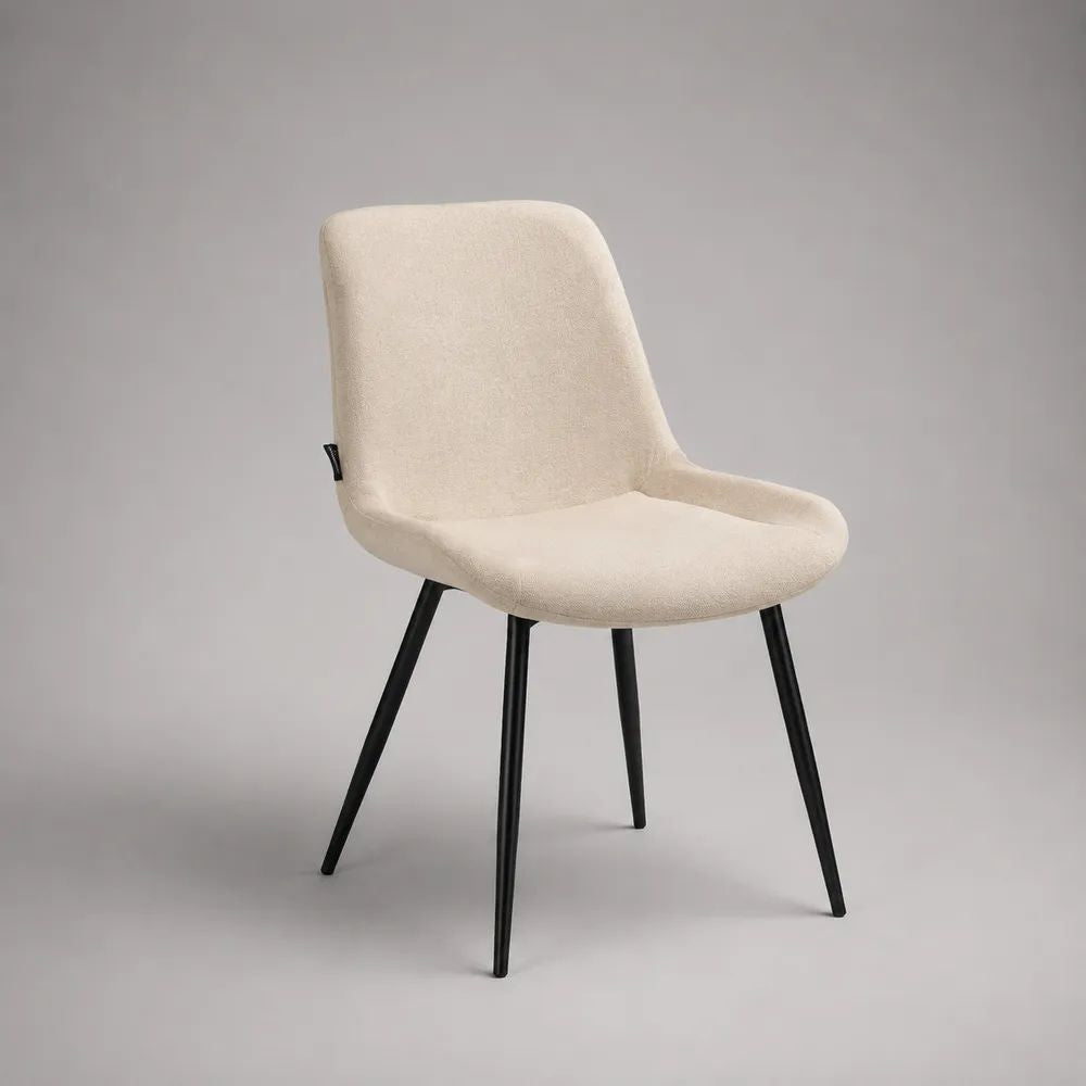 Chaise de salle à manger rembourrée en tissu bouclé crème avec pieds en acier noir, 52 × 58 × 82 cm