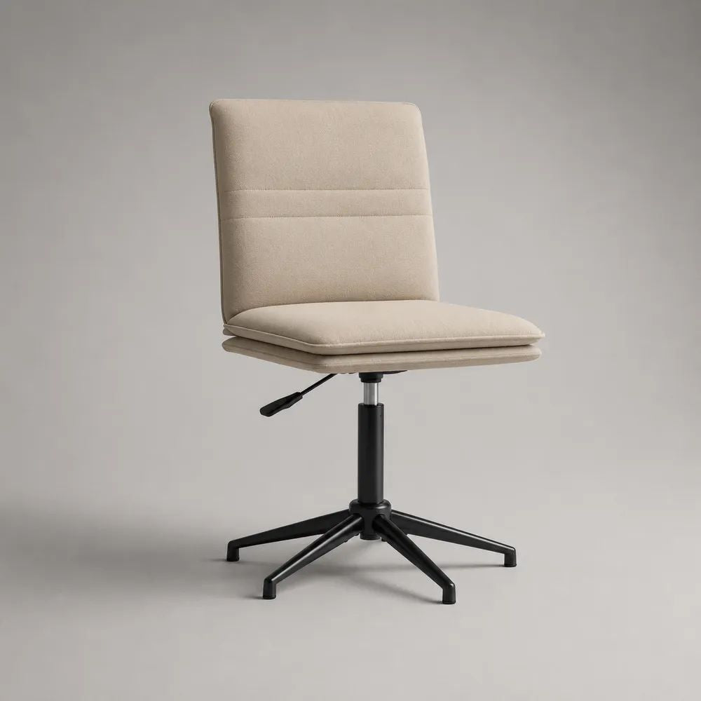 Chaise de salle à manger pivotante réglable en polyester beige et acier noir, L 48 x P 56 x H 82-92 cm