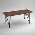 Table à manger rectangulaire 6 places, plateau MDF plaqué noyer et pieds en acier noir, 160 × 80 × 75 cm
