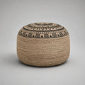 Pouf repose-pieds rond en jute tressé et coton beige et noir, Ø 50 × H 35 cm