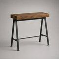 Table haute rectangulaire en MDF mélaminé effet chêne et acier noir, 120 × 40 × 105 cm
