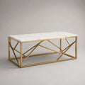 Table basse rectangulaire en MDF effet marbre blanc et métal doré, 100 x 50 x 45 cm