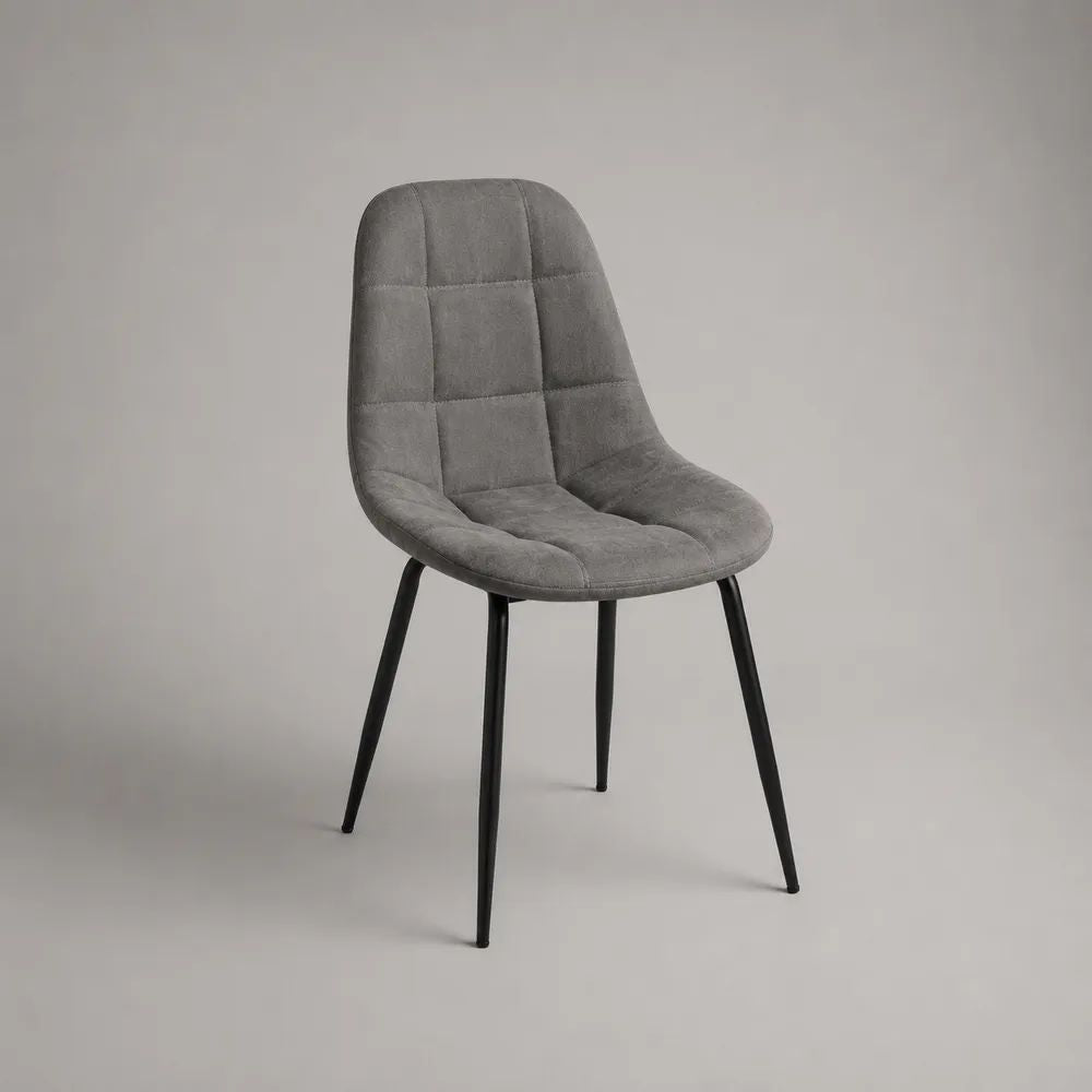Chaise rembourrée en microfibre polyester grise, dossier arrondi et pieds en acier noir, 49 × 55 × 86 cm