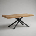 Table à manger rectangulaire en MDF plaqué chêne et acier noir, 160 × 90 × 76 cm
