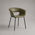 Chaise de salle à manger avec accoudoirs en similicuir vert olive et pieds en acier noir, 58 × 57 × 80 cm