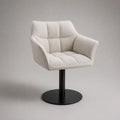 Fauteuil pivotant rembourré en tissu blanc cassé et métal noir, 62 × 61 × 82 cm