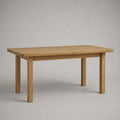 Table à manger extensible rectangulaire 4 à 6 personnes en chêne massif et placage chêne naturel, 120 à 160 × 80 × 75 cm