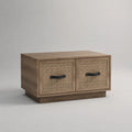 Table basse rectangulaire à 2 tiroirs en bois massif de manguier et cannage en rotin naturel, marron, 80 × 50 × 45 cm