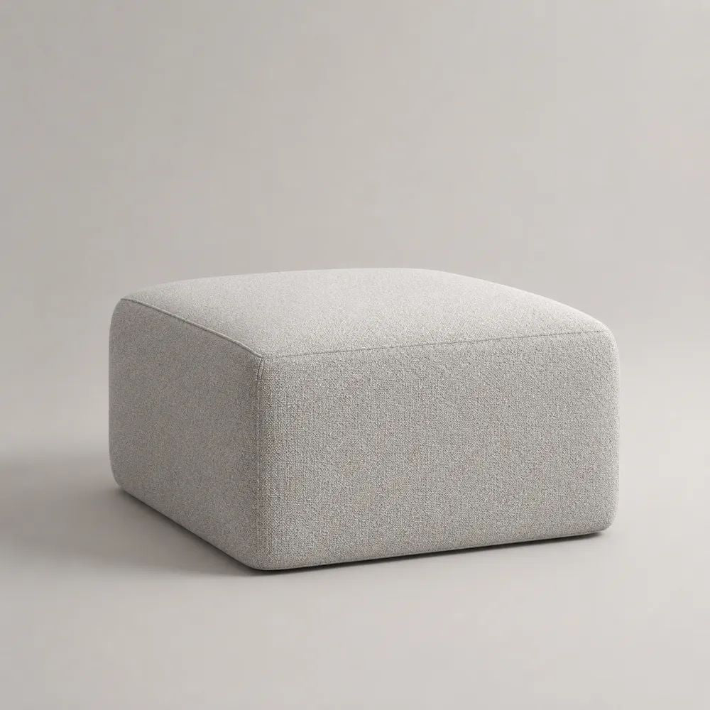 Repose-pieds carré rembourré en tissu bouclé gris clair, 70 × 70 × 40 cm