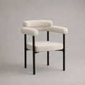 Chaise de salle à manger avec accoudoirs, tissu bouclé écru et structure en métal noir, 60 x 58 x 80 cm