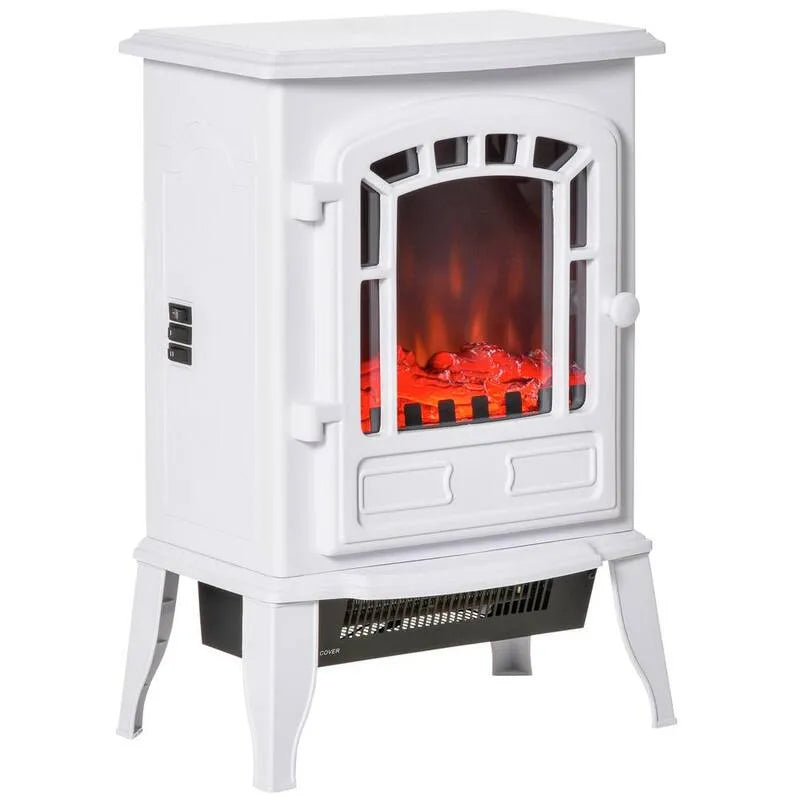 15. 25 po, Protection contre la surchauffe, Poêle électrique autonome en blanc, avec effet de flamme réaliste, 15.25 in