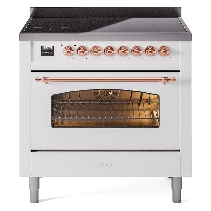 ILVE, Nostalgie II 36 po 6 Zone Induction autonome en blanc avec cuivre, intervalles d'induction du four unique, 36 in