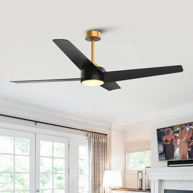 Ventilateur de plafond, 60 po, télécommande, et moteur DC Reviserble, intérieur, or, noir, 60 in