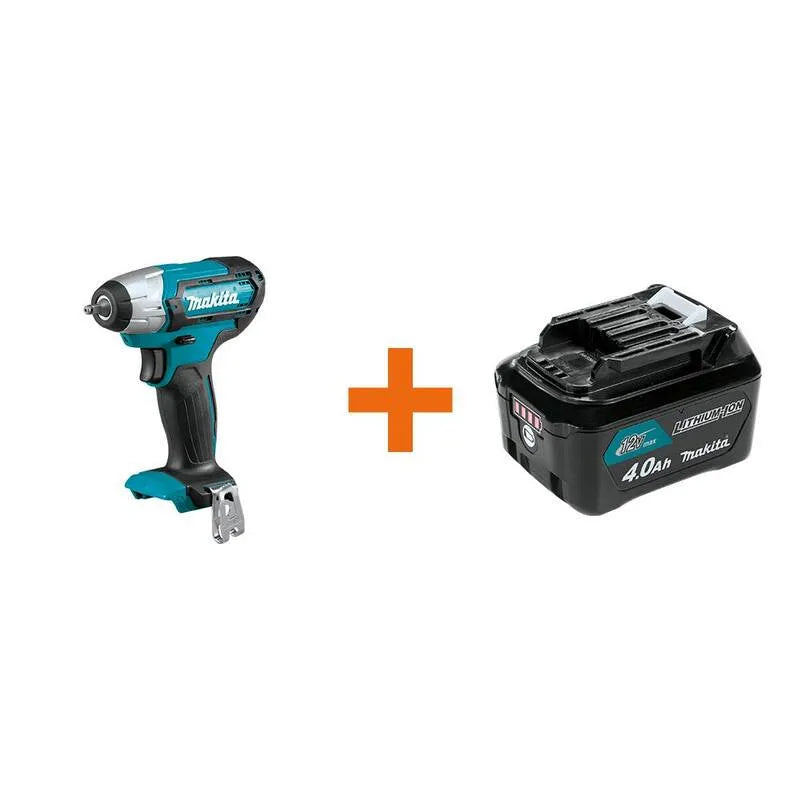 Makita, 12V MAX CXT Lithium-Ion sans fil 1/4 po. Clé d'impact de conduite avec bonus 12V MAX CXT Batterie Pack, sans fil design, sans fil, 4 in, 4.0Ah