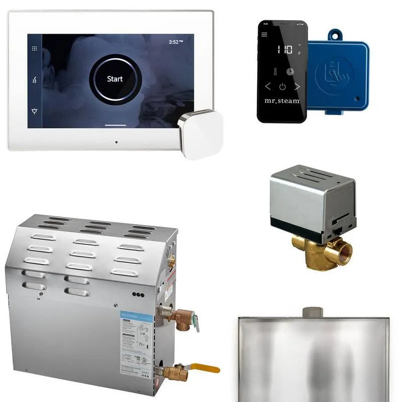 Générateur, 7500 W, 7, 5 kW, Groupe générateur de douche à vapeur avec iSteamX commande en nickel poli blanc, Générateurs de vapeur pour douche