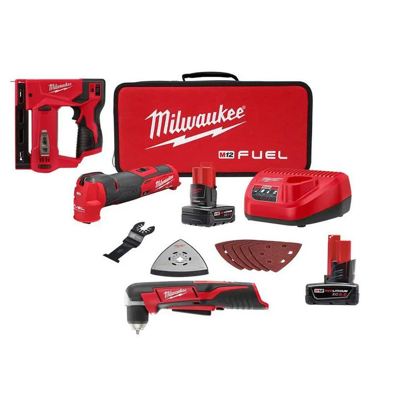Milwaukee 6. 0Ah Li-Ion sans fil Multi-outil Kit, 12V, 3/8 po, Crown Stapler et 6. 0Ah Batterie, Forage à angle droit, Conception sans fil, M12, 8 in, 6.0Ah