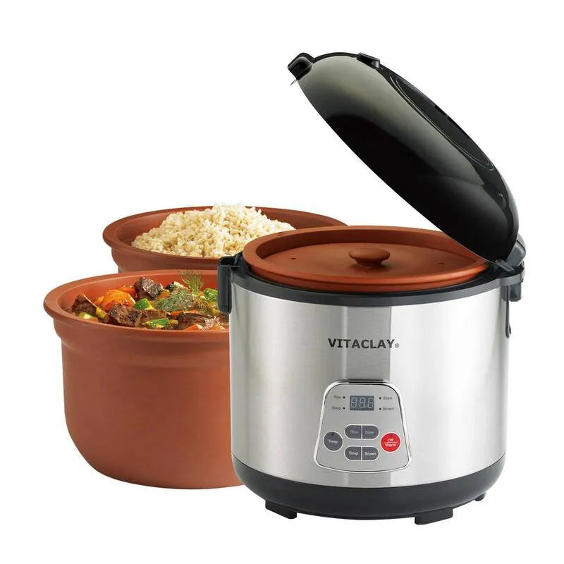 x27 2-in-1 Pot d'argile, 6-Cup, 3 Qt. 2-en-1 Riz N' Cuisinière lente