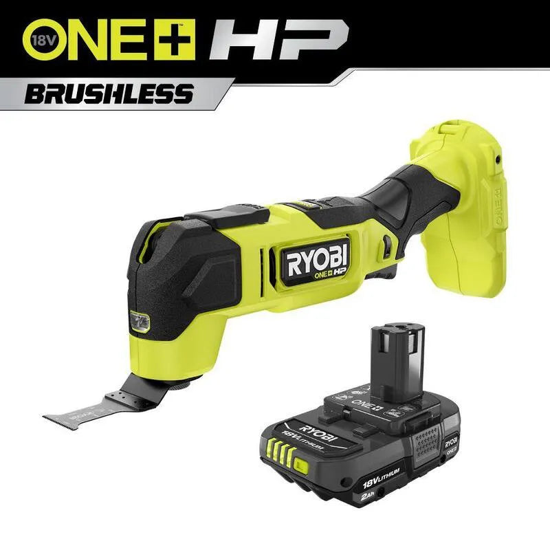 RYOBI HP 18V, conception sans fil, conception portable compacte, outil multi-outil d'oscillation sans fil sans brosse ONE+ avec batterie compacte de 2, 0 Ah, 2.0 Ah