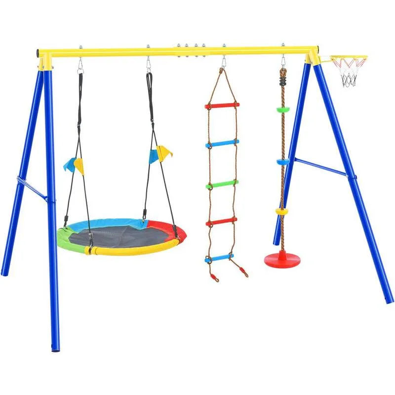 Set de balançoire en métal extérieur, ensemble de balançoire en extérieur avec jeu de balançoire à disque et panier-balle