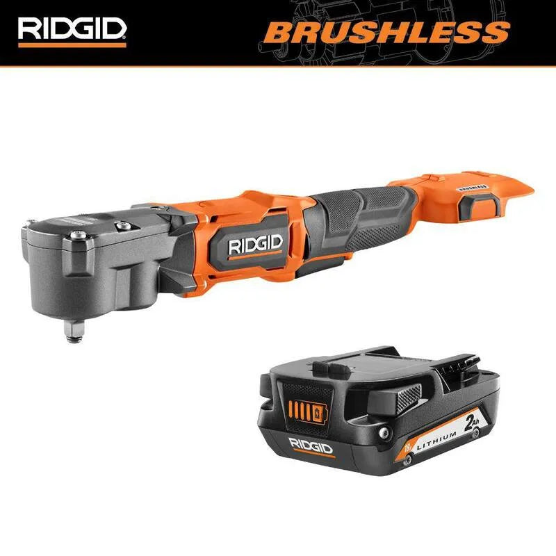 RIDGID, 18V, 3/8 po, Clé d'impact à angle droit avec batterie 2, 0 Ah, conception compacte et portable, Sans brosse, 8 in, 2.0 Ah