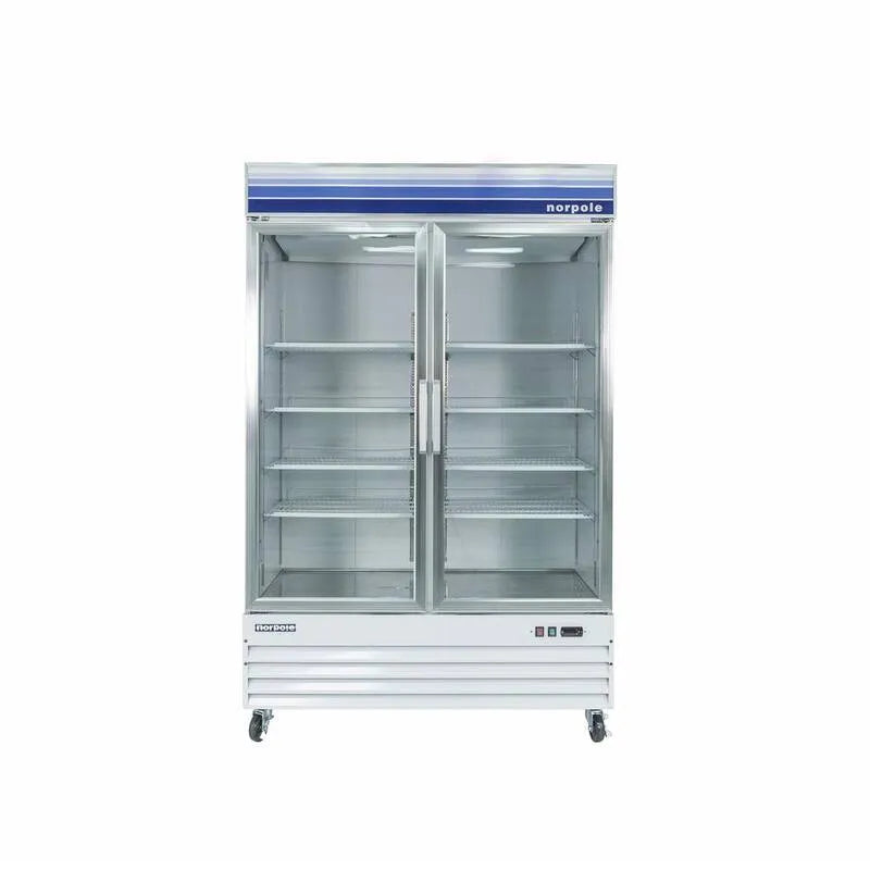 Norpole, 53 po W 45 pi. Cu. Merchandiser Porte en verre Réfrigérateur commercial en blanc, Réfrigérateurs professionnels, 53 in, 45 cu. ft