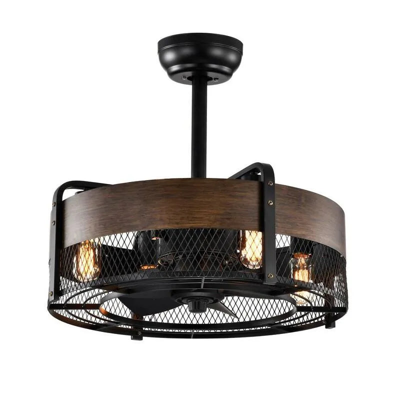 Ventilateur de plafond, 20, 6 po, intérieur, noir, brun, à distance contrôlée, 20.6 in, Noir mat/métal/Abs, Eventails de garde sans lumière