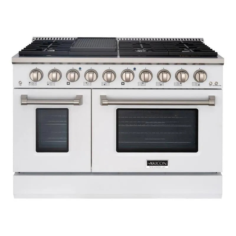 48in. Gamme de gaz 48 po, 8 brûleurs, acier inoxydable, cuisson convection, blanc, noir