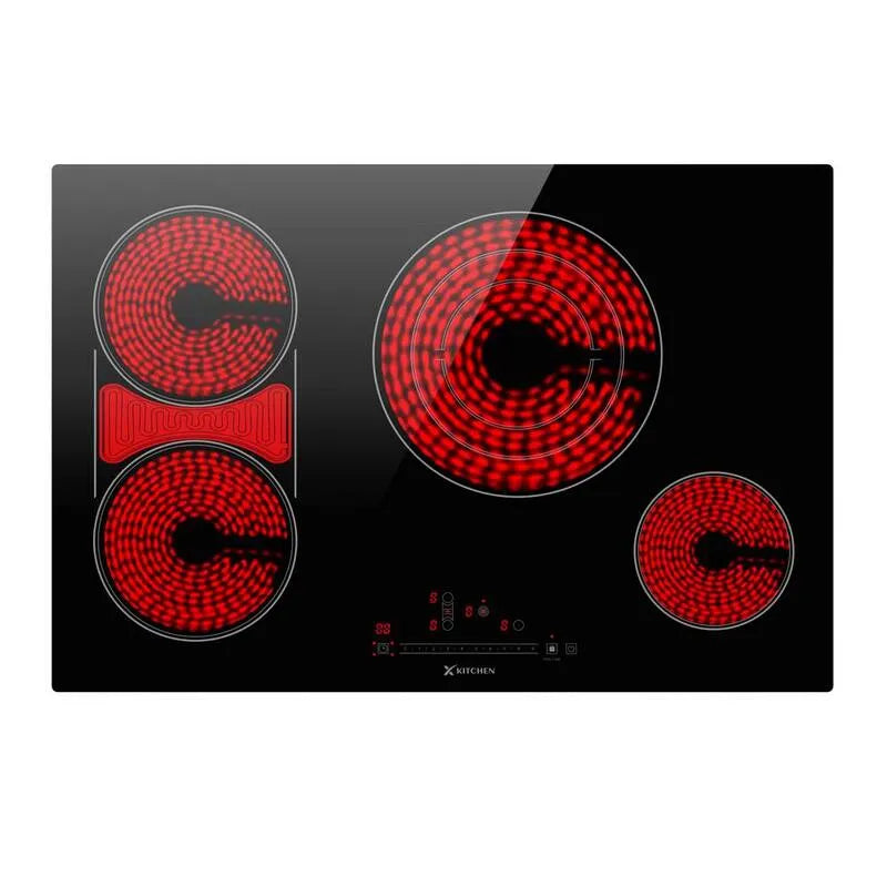 Cuissard électrique 4-Burners, 30 po, élément tri-ring et élément pont, technologie de céramique, noir, 30 in