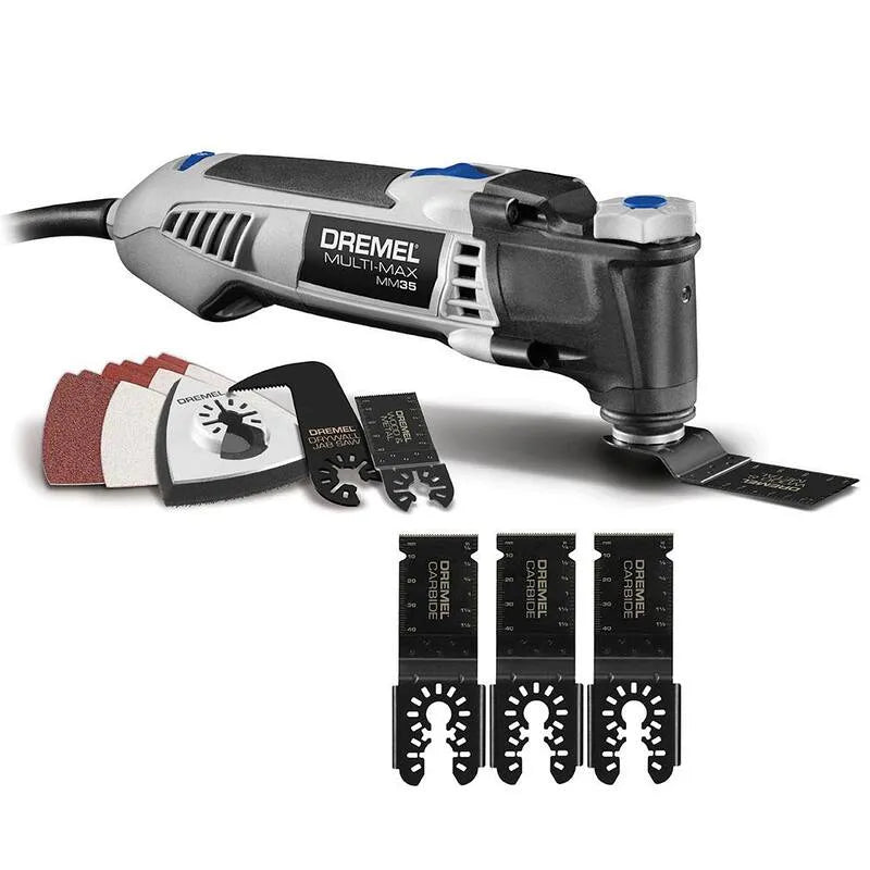 Dremel 3Pk Vitesse variable filaire Oscillating Multi-outil Kit, 1-1/8 po, Lame de carbure de carbure de rainure, 3.5 Amp, 8 in