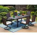 7 pièces Ensemble de repas extérieur en métal à patio 7 pièces, ensemble de repas extérieur en métal avec table extensible et chaises en rotin avec coussin beige, noir, Ensembles repas de jardin