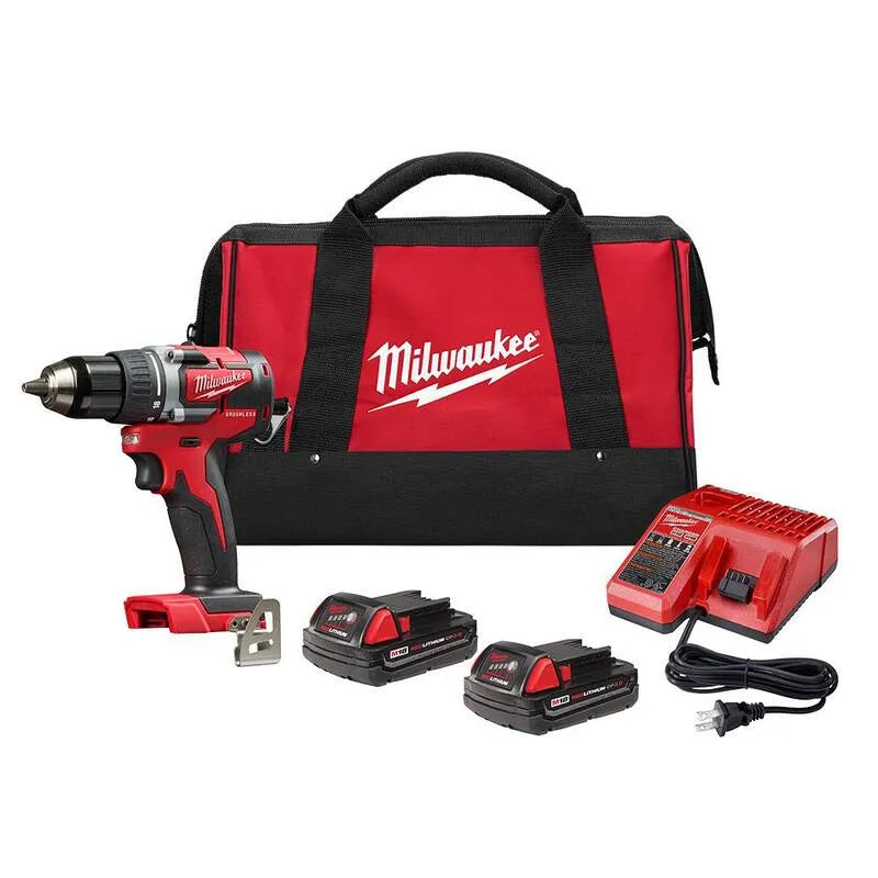 Kit de conduite Milwaukee M18, 18V, 1/2 po, piles 2, 0 Ah, chargeur et boîtier, conception sans fil, conception portable compacte, sans brosse, 2 in, 2.0 Ah