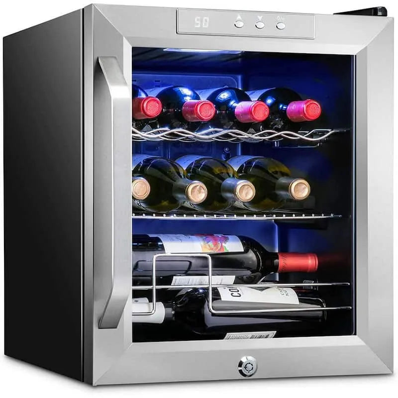 Réfrigérateur 12 bouteilles, Vin, Refroidisseur de position libre à zone unique avec serrure, Acier inoxydable, Caves à vin