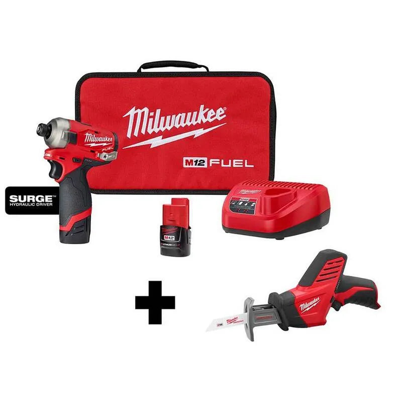Kit de pilote d'impact Milwaukee SURGE 12V M12 Hex, 1/4 po, sans fil, sans brosse, 4 in