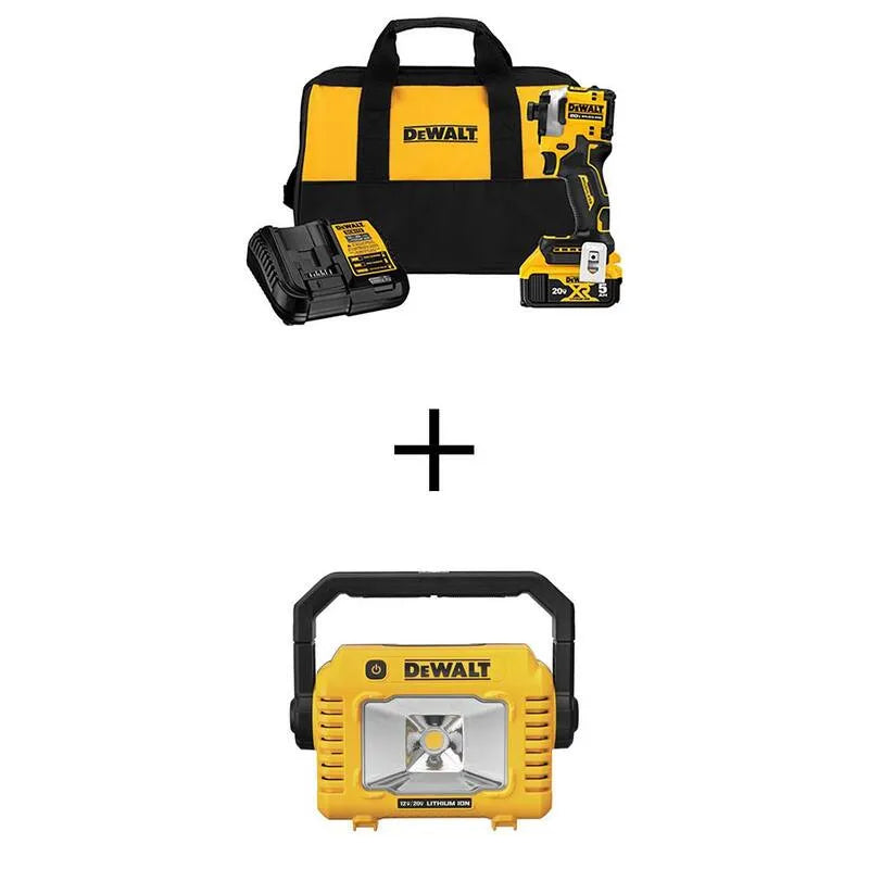 DEWALT 5Ah Kit de pilote d'impact sans brosse, 20V, 1/4 po, conception sans fil, conception portable compacte, 4 in