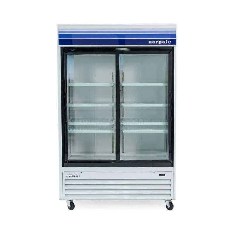 Norpole, Réfrigérateur commercial en verre de 45 po W en blanc et noir, Blanc/Noir, Réfrigérateurs professionnels, 53 in, 45 cu. ft
