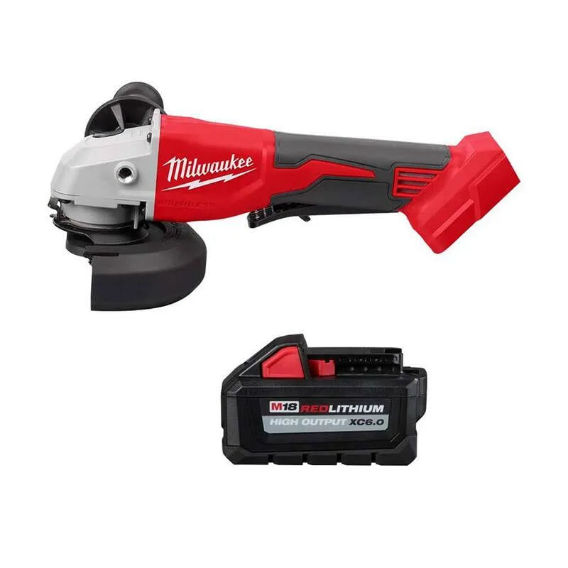 Milwaukee 18-Volt, 4-1/2 po, 5 po, meuleuse avec commutateur de paddle avec batterie 6. 0Ah haute sortie, conception sans fil, M18, 2 in, 5 in, 6.0Ah