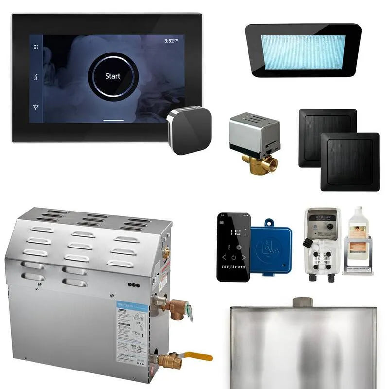 Générateur 6000, 5 kW, Chrome poli, Groupe générateur de douche de vapeur avec iSteamX commande en Chrome poli noir