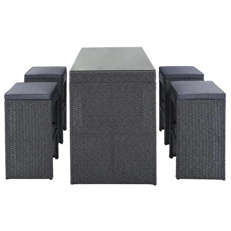 5 pièces avec coussin gris, ensemble de table à manger extérieure en 5 pièces gris