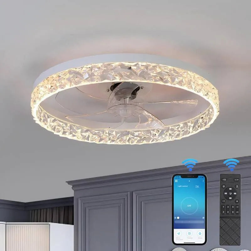 Ventilateur de plafond, télécommande, contrôle d'application, 19. 7 po, montage à écoulement, intérieur, blanc, variable, 19.7 in