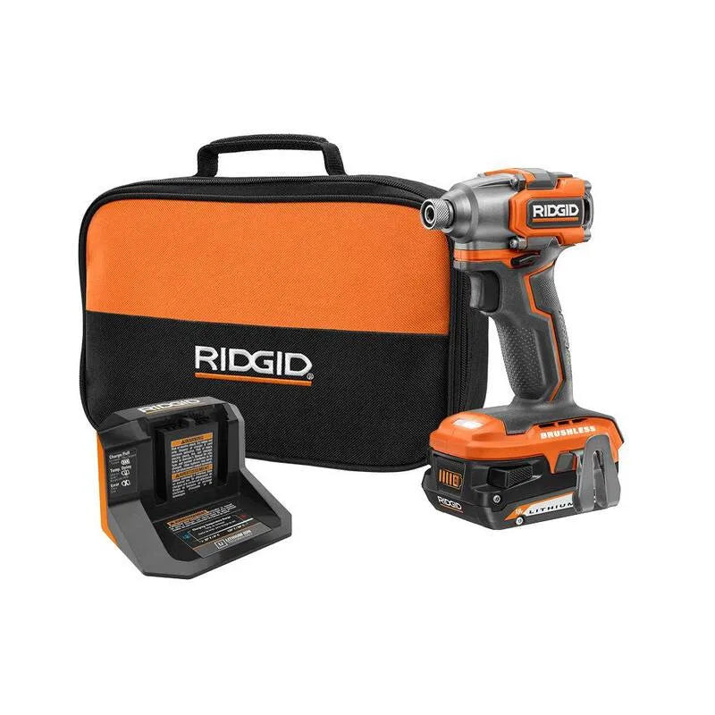 RIDGID Sous-Compact Kit de pilote sans fil sans brosse, 18V, conception sans fil, conception portable compacte, batterie 2, 0 Ah, 2.0 Ah