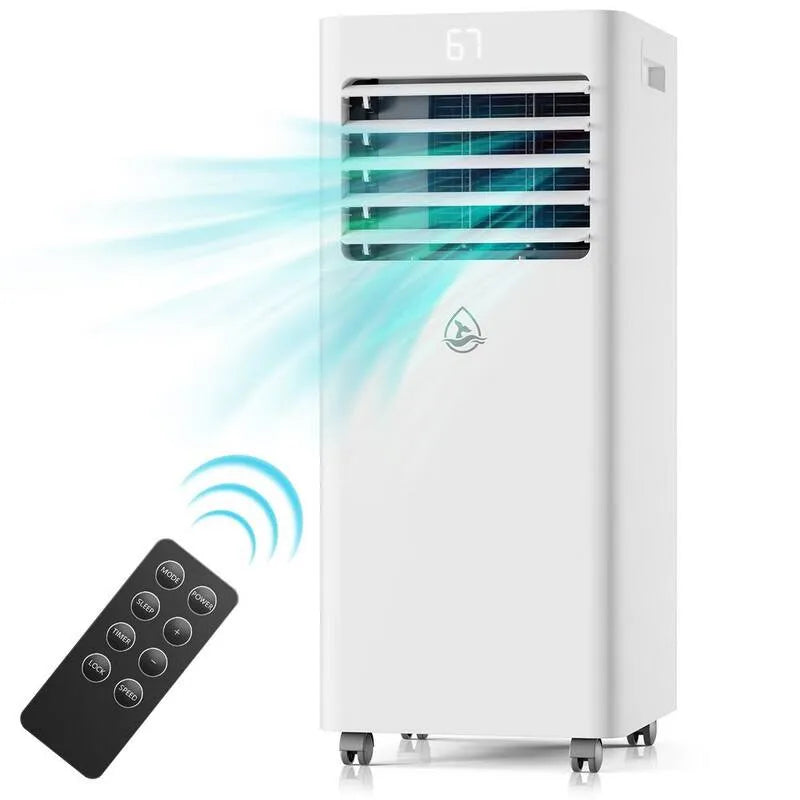 Climatiseur, 10000 BTU, tuyau d'évacuation et télécommande en blanc, compact portable conception, air-coules, 400 pieds carrés, 10,000 BTU
