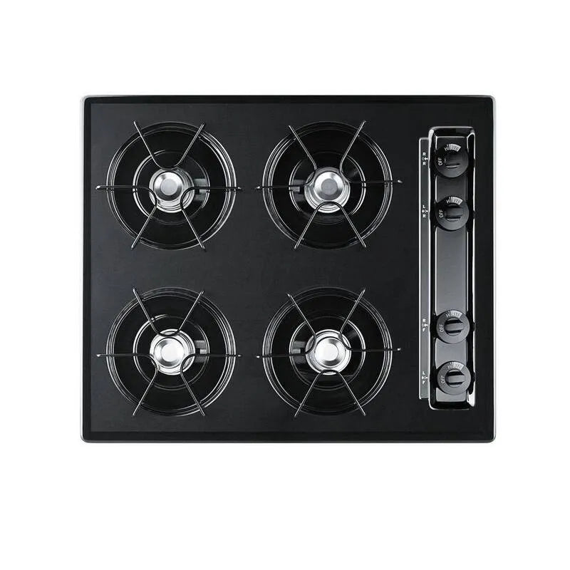Cuisinière à gaz, 24 po, 4 brûleurs, Surface de cuisson de comptoir scellée, Noir, 24 in, Tables de cuisson à gaz