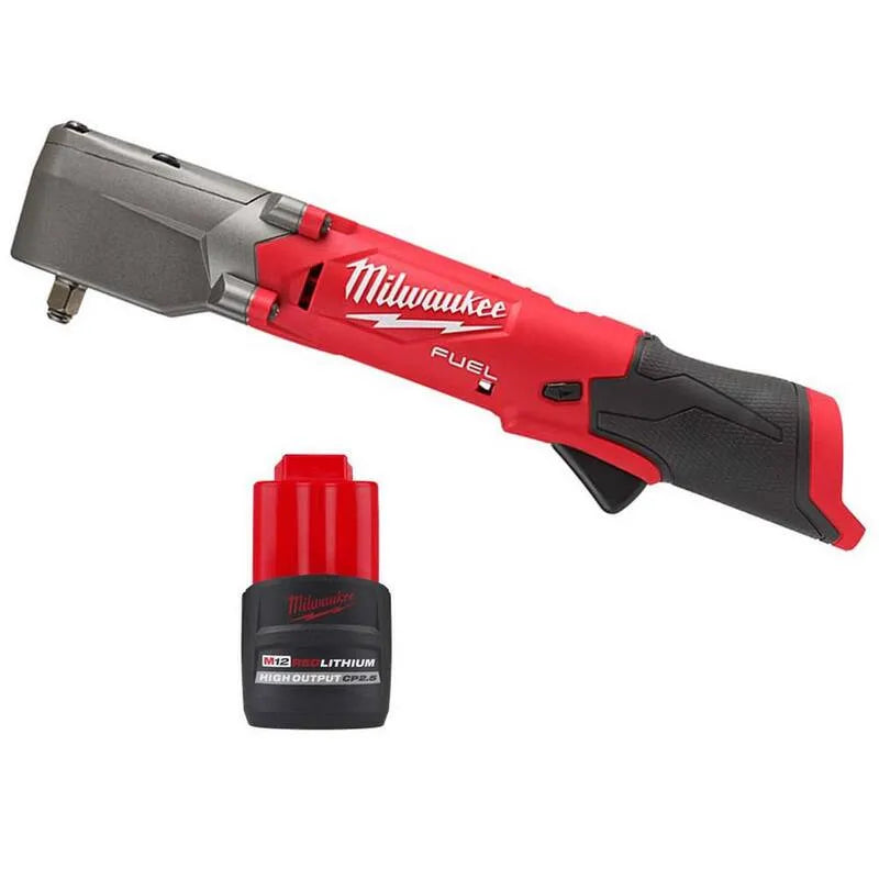 Milwaukee FUEL 12V M12, 3/8 po, conception sans fil, clé d'impact d'angle droit avec haute puissance 2, 5 Ah batterie, sans brosse, 8 in, 2.5 Ah
