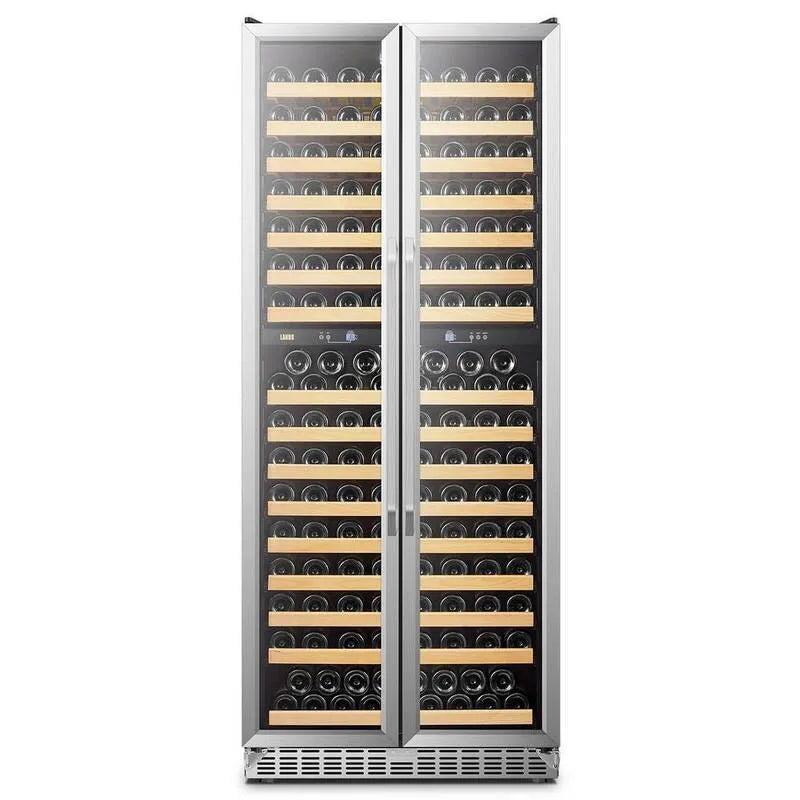 Refroidisseur à vin double zone 32 po, cuisson double panier, 255 Bouteille 2 Porte intégrée ou autonome Unité de refroidissement de la cellule en noir, 32 in