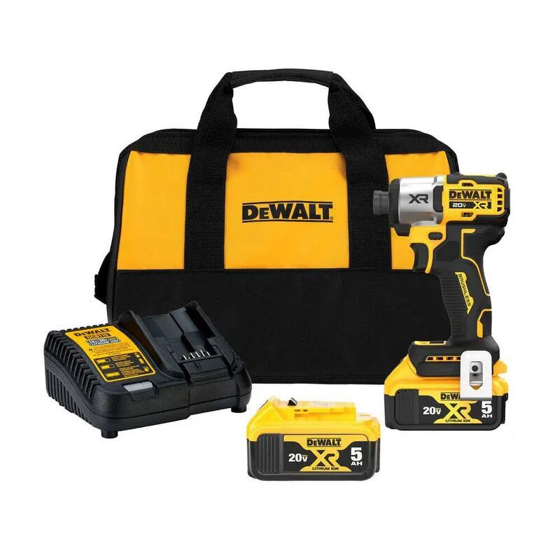 20-Volt Kit de pilote à impact de vitesse de 20 volts DEWALT, conception sans fil, 1/4 po, 3-vitesses, 5, 0 Ah Batteries, Chargeur et sac, sans brosse, 4 in, 5.0 Ah