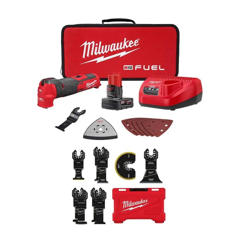 9 pièces Milwaukee 9-pièce Lithium-Ion sans fil Oscillant Multi-outil Kit, sans fil de conception, 12V, M12